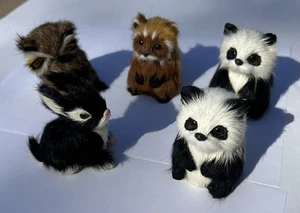 Lote de 5 Estatuillas Surtidas Piel de Conejo Real Zorro Pandas Búho y Conejo De Colección - Imagen 1 de 7