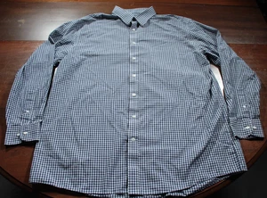 Men's Stafford Button Down Shirt 18 36-37 Long Sleeve Blue White Plaid - Picture 1 of 4