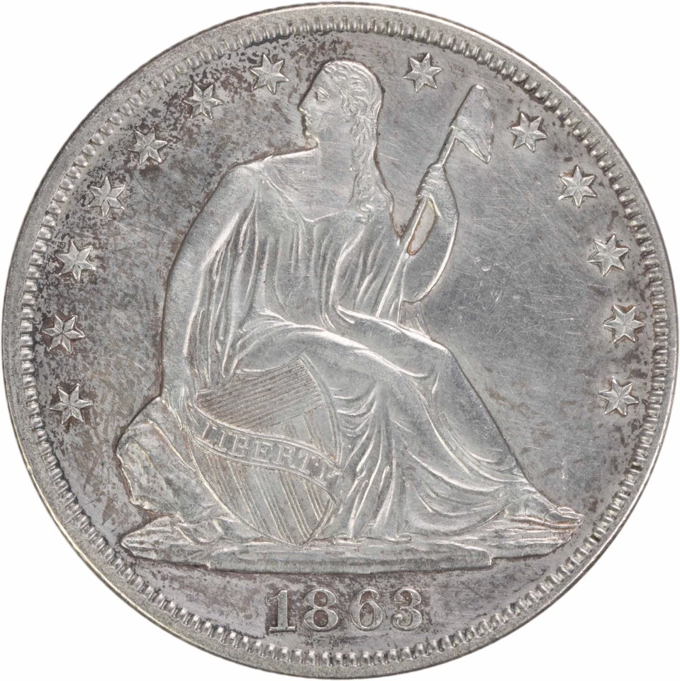 1863 Liberty Seated Silver Half Dollar Slider AU Uncertified #159 - Image 1 of 2
