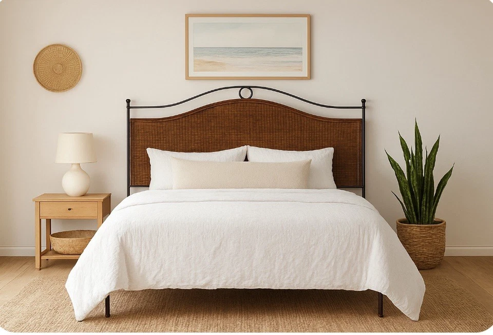 Cabecero King tejido de ratán/mimbre marco de metal negro independiente SIN ENVÍO Foto 1 de 4