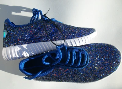 Azul Roxy Rosa Jóvenes Niños Con Cordones Brillo Tenis Zapatos EE. UU. Talla 1 Escuela Foto 1 de 3