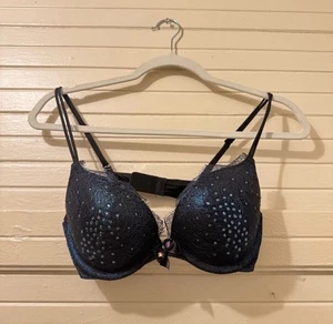 Victoria’s Secret sehr sexy Push Up BH in blau schwarz Spitze Strass Gr. 34C - Bild 1 von 6