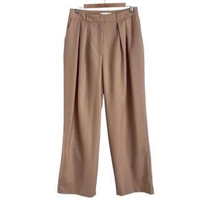 The Frankie Shop Large Tan Pleated Trouser Pant Wide Leg Relaxed Wool Blend - Picture 1 of 13