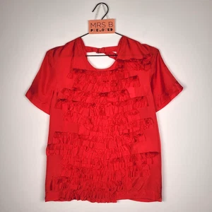 Comme des Garcons Top Blouse Small Red Ruffle Open Back Made in Japan RRP £260 - Picture 1 of 13