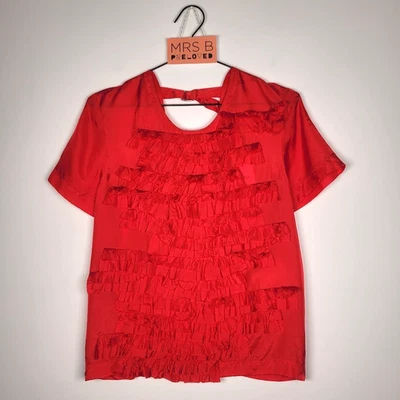 Comme des Garcons Top Blouse Small Red Ruffle Open Back Made in Japan RRP £260 - Image 1 of 4
