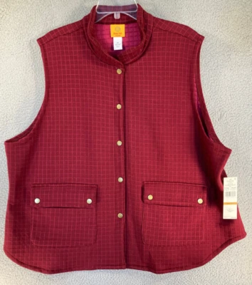 Ruby Rd. Vest Women's Plus 3X Burgundy/Red Snap Front Mock Neck Quilted Look NEW - Image 1 of 4