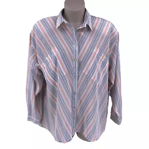 Together Damen Bluse Shirt Top pfirsichgrau gestreift Größe XL - 16 Knopfleiste LS - Bild 1 von 12