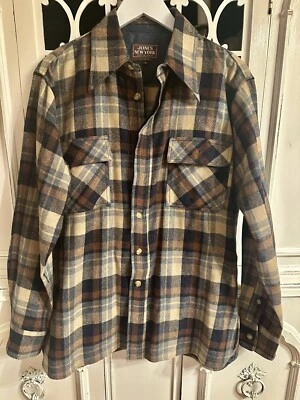 复古 70 年代 Jones 纽约羊毛法兰绒男式大码格子衬衫夹克 — 第 1/4 张图片