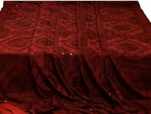 Vintage Mirror Work Cotton Bedspread,Hand Embroidered Red Color :90"x108" Inches - Picture 1 of 2