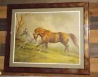 VINTAGE HORSES 28" X 22" PICTURE / PRINT BY P. FULLERTON - RARE
