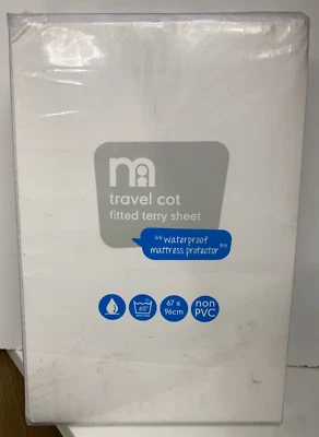 MOTHERCARE TRAVEL COT FITTED TERRY SHEET WATERPROOF MATTRESS PROTECTOR 67x96cm - Image 1 of 2