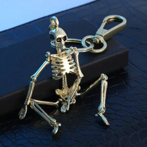 Foldable Skeleton Pendant KeyChain Antique Metal Vintage Skull Charm Car Keyring - Bild 1 von 15