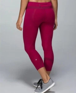 Lululemon Women's Crop Leggings Size 6 Cranberry Run Inspire Athletic Yoga Work - Picture 1 of 6