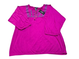 Karen Brooks Women's Fuschia Boho 3/4 Sleeve Embroidered Top NWT SIZE 2X NWT - Picture 1 of 3