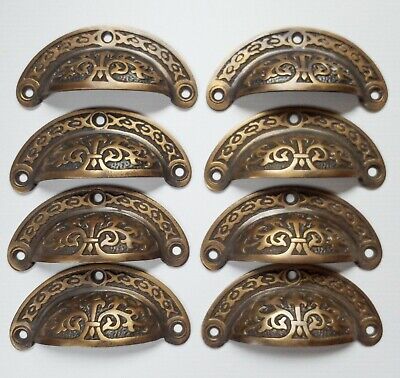 8 X Antique Vtg. Style Victorian Brass Apothecary Bin Pulls Handles 3  Cntr. #A5 • 64.30$