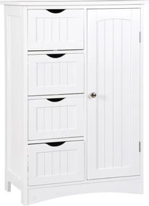 Wooden Bathroom Floor Cabinet Freestanding Storage Organizer 4 Drawers One Door - Picture 1 of 10
