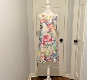 Donna Ricco NY Lined Floral Sleeveless Fit & Flare Back Gold Tone Button Size 8 - Picture 1 of 10