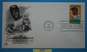 2016 First Day Cover FDC 20 centavos Jackie Robinson béisbol emitido el 2 de agosto de 1982 - Imagen 1 de 2