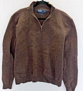 Polo Ralph Lauren Vtg XL Lambswool Sweater Brown 1/4 Zip Mock Neck - READ - Picture 1 of 9