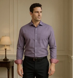 Bugatchi - Men’s Classic Fit Long Sleeve Dress Shirt Size M Purple Flip Cuff NWT - Picture 1 of 17