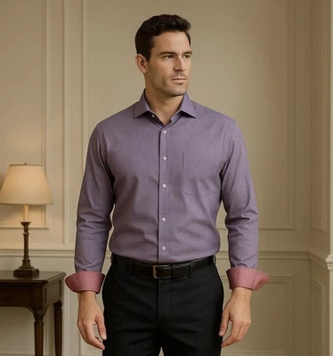 Bugatchi - Men’s Classic Fit Long Sleeve Dress Shirt Size M Purple Flip Cuff NWT - Image 1 of 4