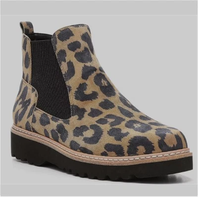 Donald J Pliner Carsyn Leopard Lug Sole Chelsea Tan & Black Boots Women US 9M - Image 1 of 4