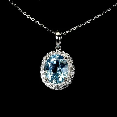 Collana in argento sterling 925 ovale topazio blu cielo 11x9 mm pietra... - Immagine 1 di 4