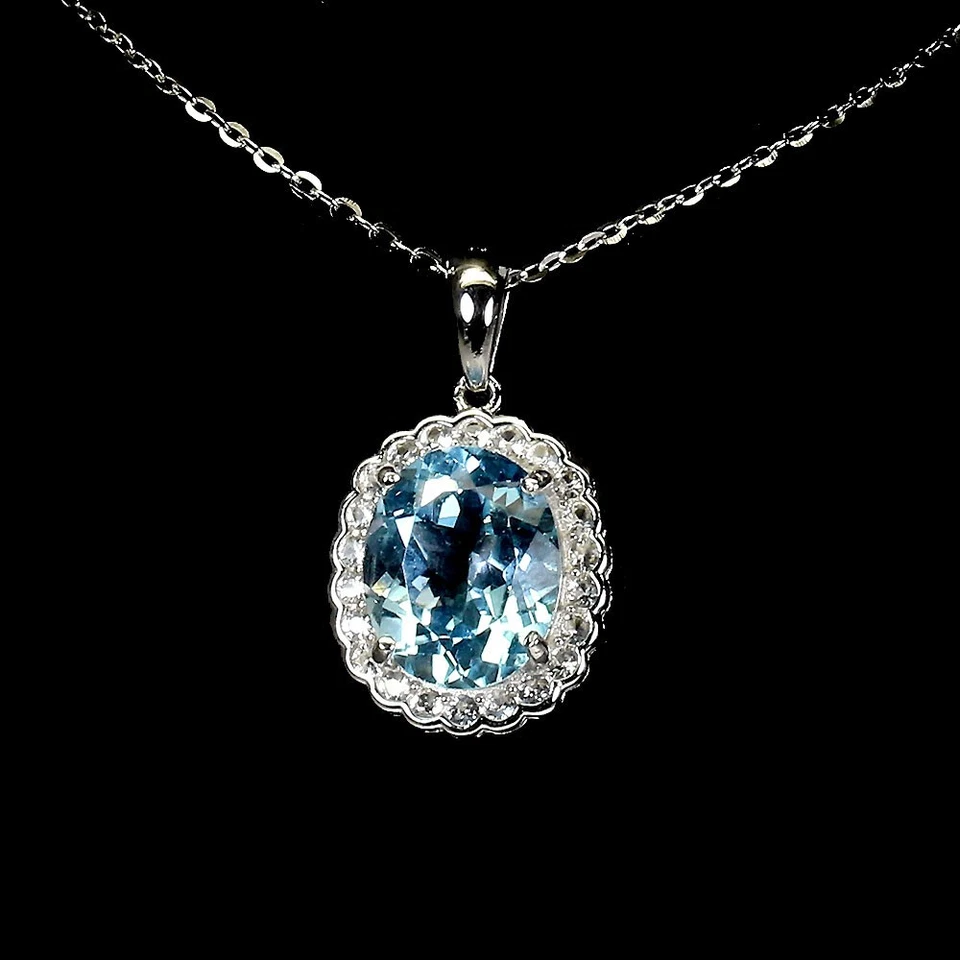Collana in argento sterling 925 ovale topazio blu cielo 11x9 mm pietra... - Immagine 1 di 4