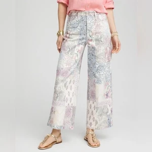 Pantalones de mezclilla cortos de pierna ancha con retazos florales de tiro alto tan adelgazantes Chicos para mujer nuevos con etiquetas - Imagen 1 de 12