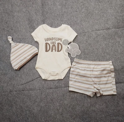 BABY ESSENTIALS Niño 6 Meses Conjunto Una Pieza Sombrero Pantalones Cortos Guapo Como Papá Foto 1 de 4