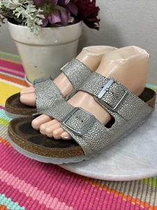Sandalias Birkenstock Arizona Guijarros Metálicos Plateadas Para Mujer Talla EU 40 L9 M7 - Imagen 1 de 13