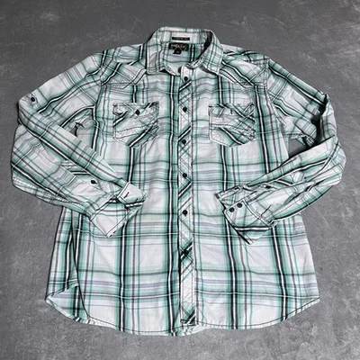 Camisa Helix Athletic Fit Botón A Cuadros Para Hombres XL Verde Manga Larga Western Preppy Foto 1 de 4
