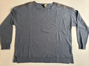 J. Crew Sweater Women's XL Blue/Gray Zippers 100% Merino Wool Preppy Stretch EUC - Picture 1 of 9