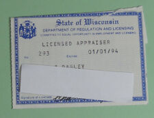 Vintage 1994 Spooner Wisconsin Real Estate Appraiser License...Free Shipping!