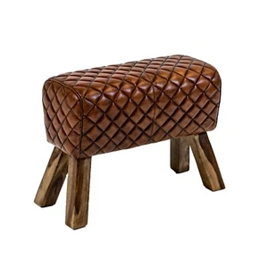 Vintage Leather Saddle Pommel Horse Stool Footstool Seat 72cm Diamond Stitch - Picture 1 of 5