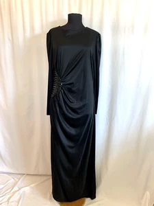 Vintage 1980s Black Gown With Side Gathering And Sequins - Size Large - Picture 1 of 3