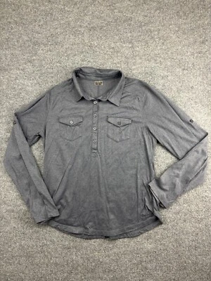 Женская рубашка с длинным рукавом Marmot Laura Henley на больших пуговицах спереди серая с закругленной вкладкой - Изображение 1 из 4