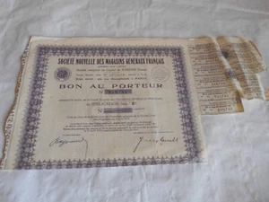 Vintage share certificate Stocks Bond action Magasins Generaux francais 1935 - Picture 1 of 4