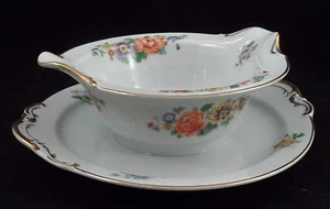 KPM Germany Porcelain Gravy Boat Bowl & Attached Underplate Wildflower Flowers - Picture 1 of 11