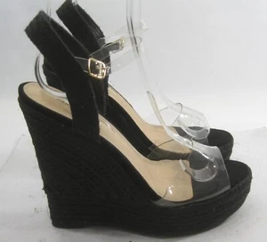 new Black/CLEAR  5.5"Wedge Heel 1.5"Platforms ANKLE STRAP Shoes WOMEN Size 7.5 - Picture 1 of 7