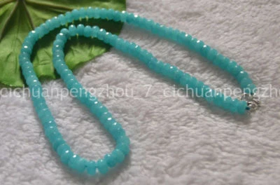 Faceted 5x8mm Blue Aquamarine Rondelle Gems Beads Necklace 14-28" Silver Clasp - Image 1 of 4