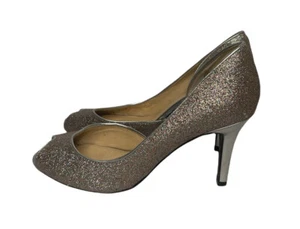 Womens Marc Fisher Joey Peep Toe Metallic Glitter Sparkle D'Orsay Heels Pumps 7M - Picture 1 of 11