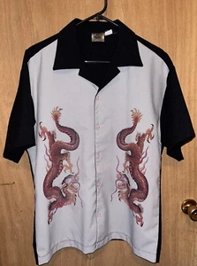 Vintage Mosquitohead 90's Rayon Shirt Gray Black Dragons Button Up Rockabilly - Picture 1 of 7