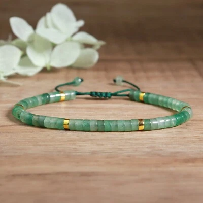 Green Aventurine 2x4mm Seed Beads Minimalist Healing Crystal Dainty Bracelet - Image 1 of 3