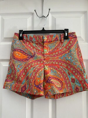 Lauren Ralph Lauren Orange Colorful Giant Paisley 5” Stretchy Shorts Sz 4 - Image 1 of 4