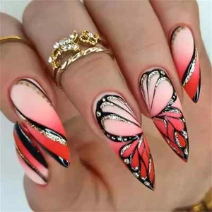 24 Stck./Set Medium Schmetterling Mandel Pressen auf Nägel Hochglanz Acryl Nägel Maniküre - Bild 1 von 6