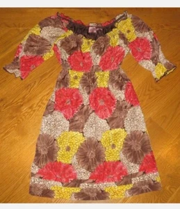 JUICY COUTURE Brown FLORAL 3/4 Sleeve Lightweight PEASANT-Style DRESS Women P - Picture 1 of 5
