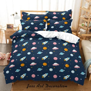 3D Planet Rocket Kids Quilt Cover Set Duvet Cover Bedding Pillowcases - Picture 1 of 6