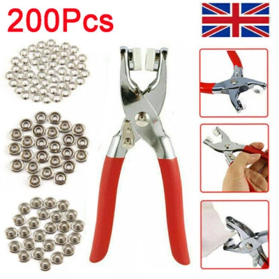 JATWIL UK~200PCS Prong Pliers Ring Press Studs Snap Popper Fasteners 9.5mm DIY Tool Kit