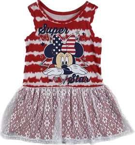 Disney Toddler Red White Sleeveless Cotton Tie Dye Glitter Minnie Mouse Dress 2T - Picture 1 of 3